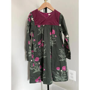 Pink Chicken Girls Floral Green/Pink/Burgundy Long Sleeve Dress w/ Velvet Detail